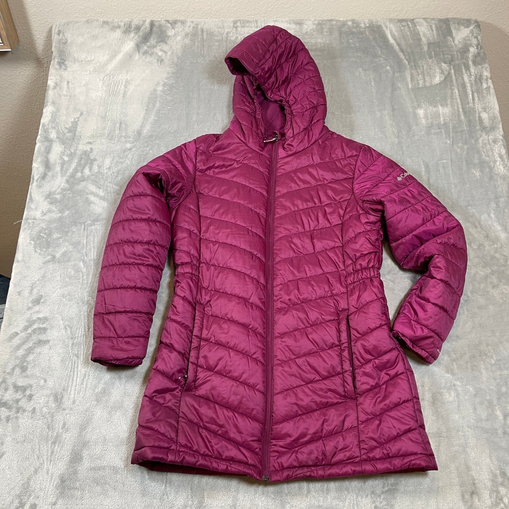 Columbia Omni-Heat Puffer Jacket Womens XL Purple Quilted Hooded Parka Coat